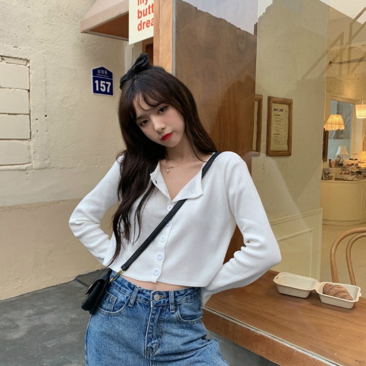 Áo Croptop YAN Cổ Tim Tay Dài Phối Khuy Unisex (4 | BigBuy360 - bigbuy360.vn