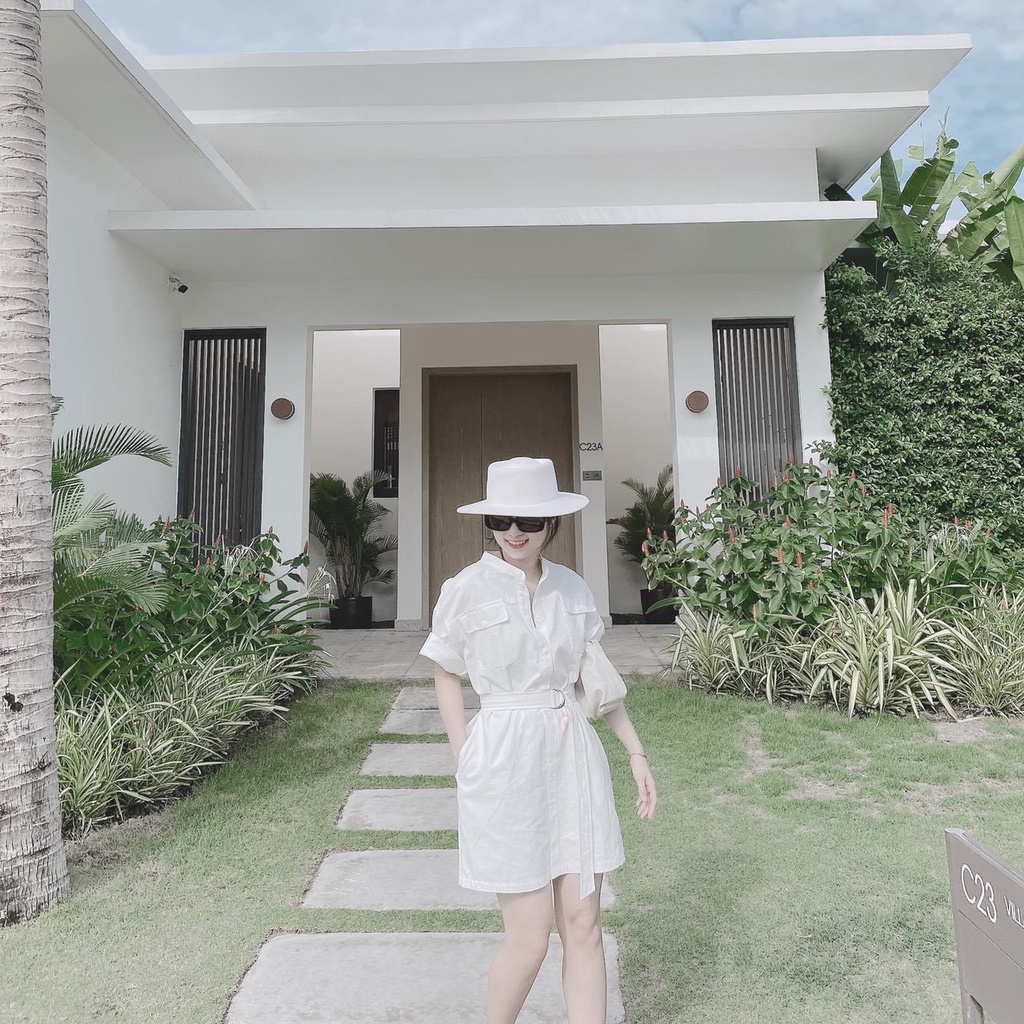 Váy sơ mi cổ tàu >>> bọc đai eo siêu xinh