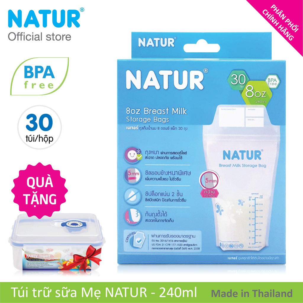 Hộp 30 Túi Trữ Sữa NATUR 240ml + Quà tặng