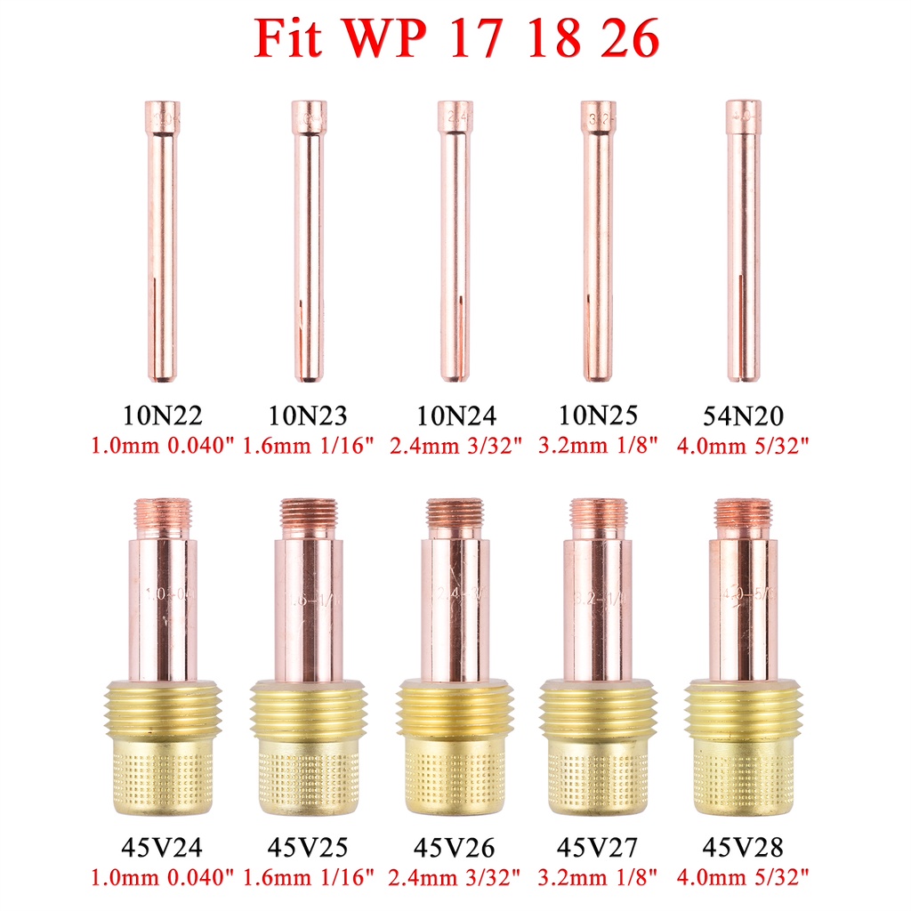 1.0 / 1.6 / 2.4 / 3.2 / 4.0mm TIG Collet Thân Khí Ống Kính Collet 10N22 10N23 10N24 10N25 54N20 45V2