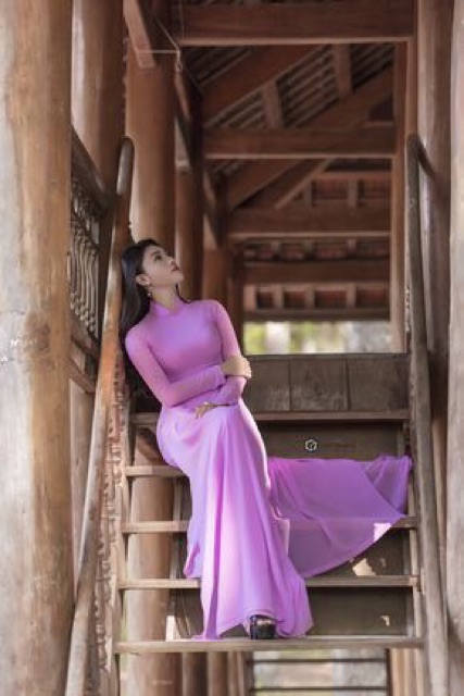 Áo dài tím cà 4 tà kèm quần