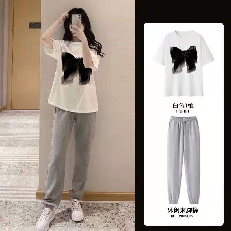 Set Đồ Thể Thao 2 Món Gồm Áo Thun Tay Ngắn Cổ Tròn Thoáng Khí Và Quần Dài Dáng Rộng Thời Trang Mùa Hè Mới Cho Nữ