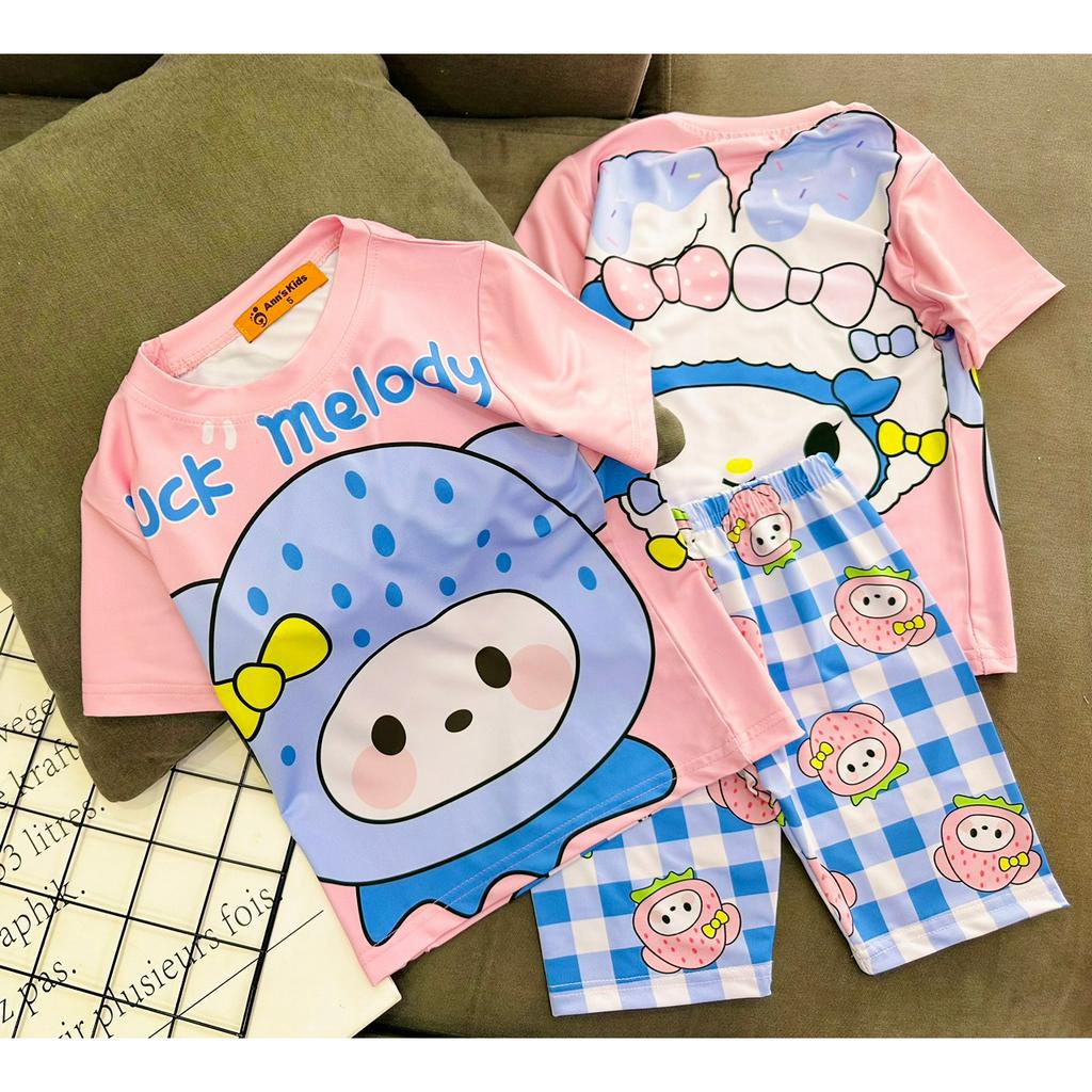 Bộ ngố tay ngắn quần đùi lửng thun lạnh 3D loại 1 AnnKid's siêu đẹp cho bé gái size từ 11 đến 23kg - pikakids
