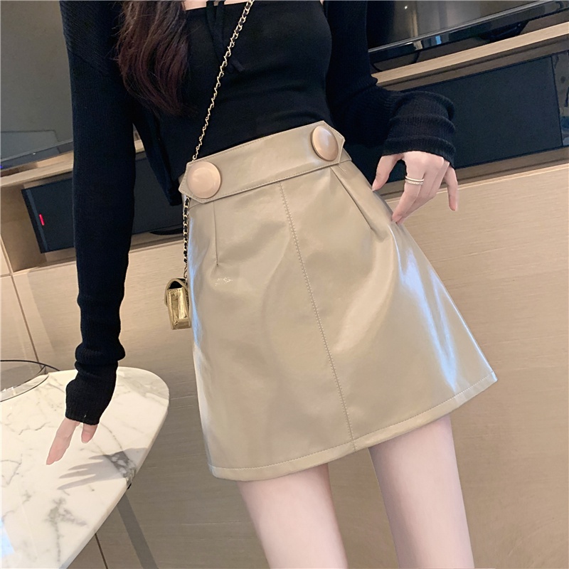 Chân váy da PU lưng cao thời trang mùa thu