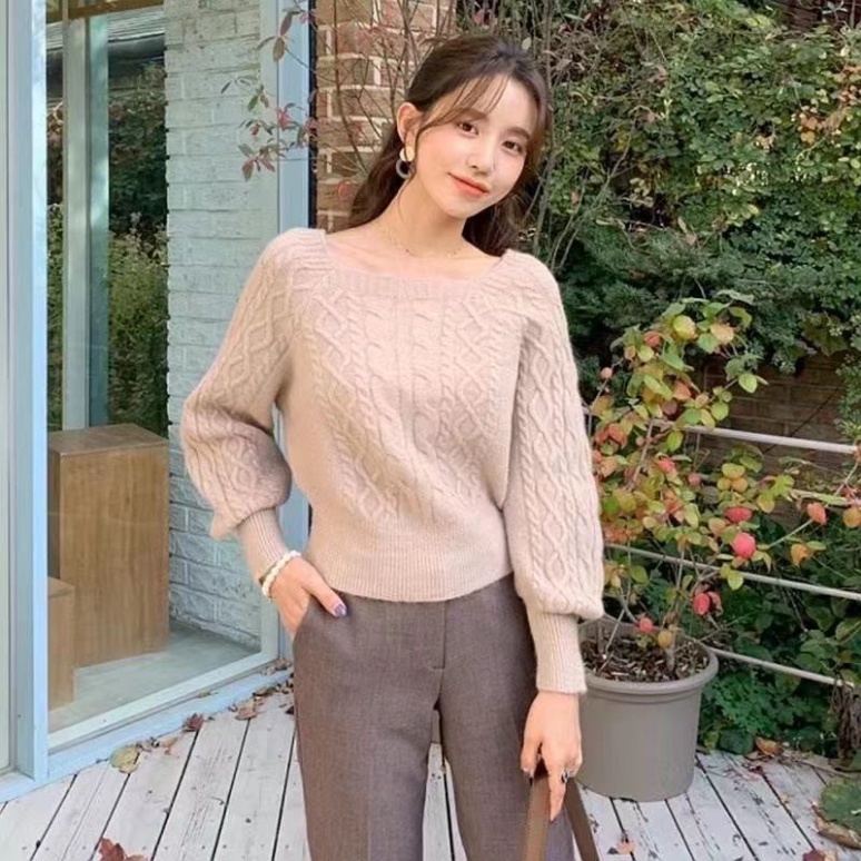 Aó len dệt kim áo len tăm tay dài cổ vuông vặn thừng chất dày dăn siêu ấm thời trang 2021 K5HO | BigBuy360 - bigbuy360.vn