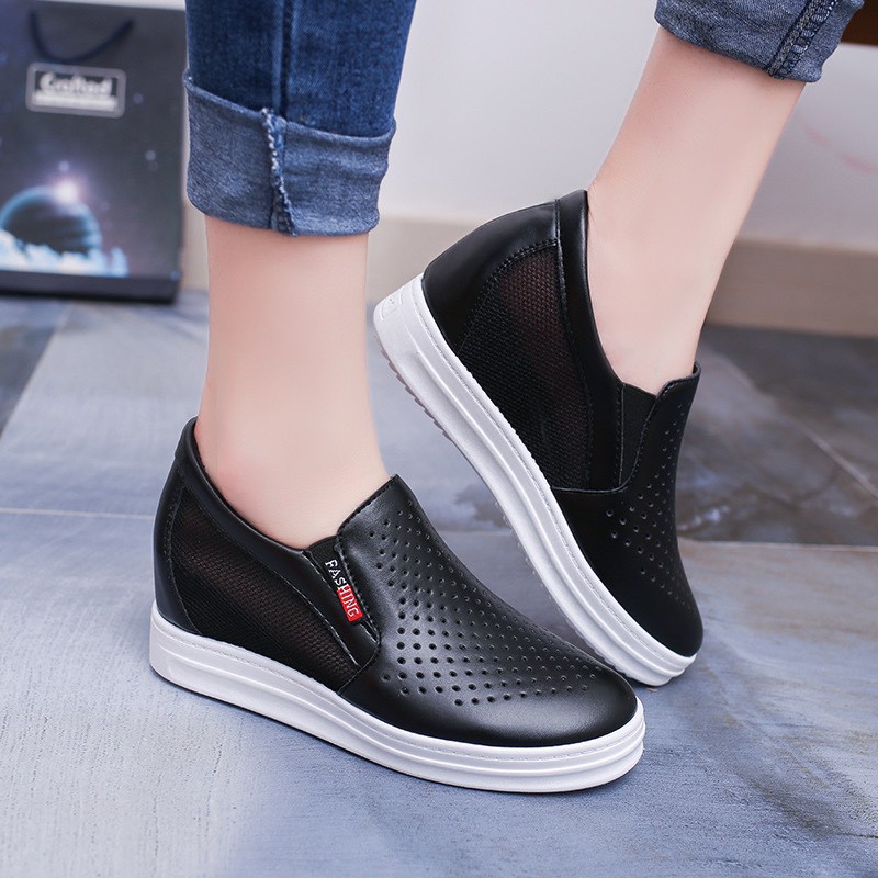 Giày sneaker nữ độn đế lỗ thoáng khí form nhỏ hơn 1 size có video ảnh thật