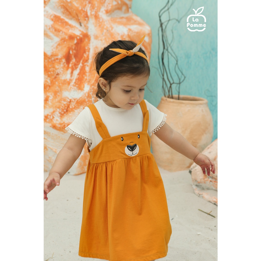 AD002 Đầm sát nách cho bé gái La Pomme Chuột túi màuTrắng Cam