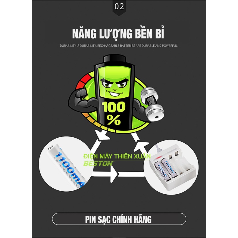 [TopSale]Hộp 04 Pin sạc AAA 3A BESTON, Pin đũa sạc dung lượng 1100mAh, 600mAh, 800mAh, 1300mAh Tặng kèm hộp đựng pin