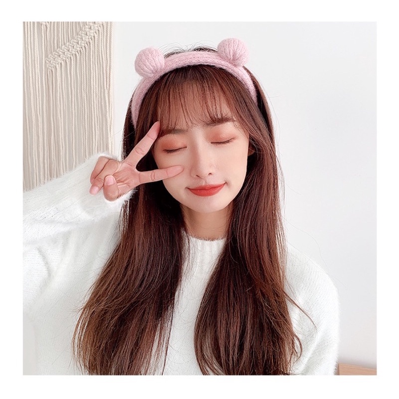 Cài tóc bờm tóc tai gấu len phong cách Hàn Quốc