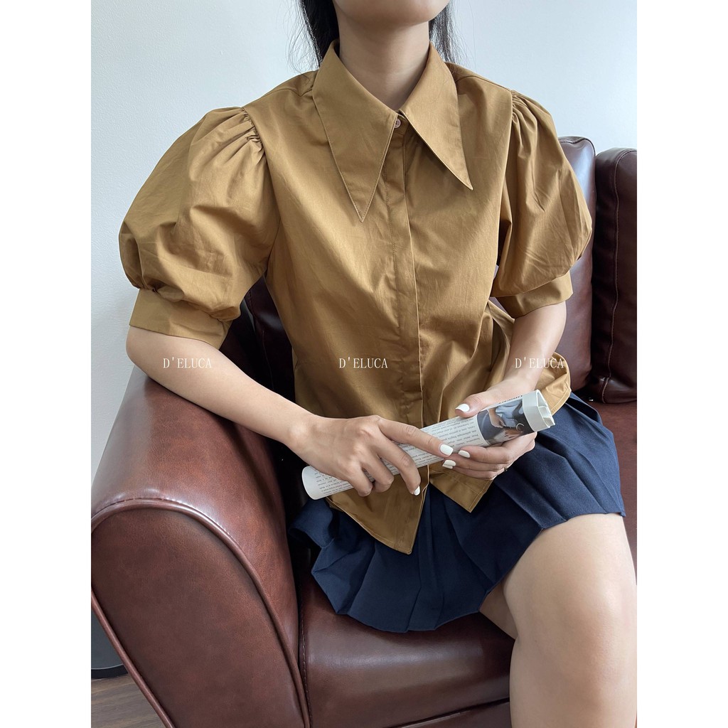 [Hình+Video Thật] Áo Sơ-mi Nữ Tay Bồng Cổ Nhọn Xinh Xắn Chất Liệu Thô Nhật Cao Cấp | BigBuy360 - bigbuy360.vn