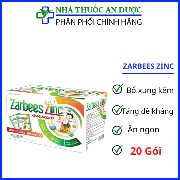 Kẽm gói Zarbees ZinC, bổ sung kẽm, hỗ trợ ăn ngon, tăng sức đề kháng, tăng miễn dịch, chống còi xương