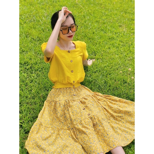 Set áo + chân váy hoa nhí mùa hạ