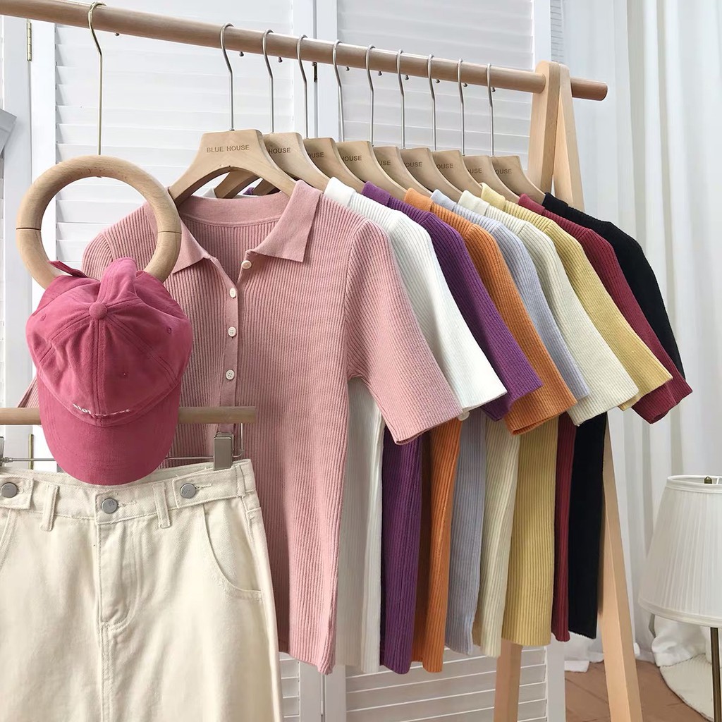 Áo thun gân nữ tay ngắn cổ polo 5 nút - AT2100 | BigBuy360 - bigbuy360.vn