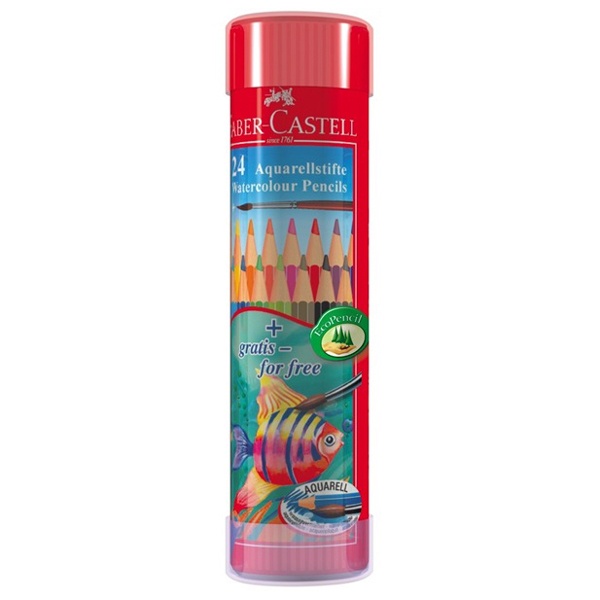 Bút Chì Màu Nước Faber Castell Fish 115924 - 24 Màu Dài - Hộp Thiếc Tròn