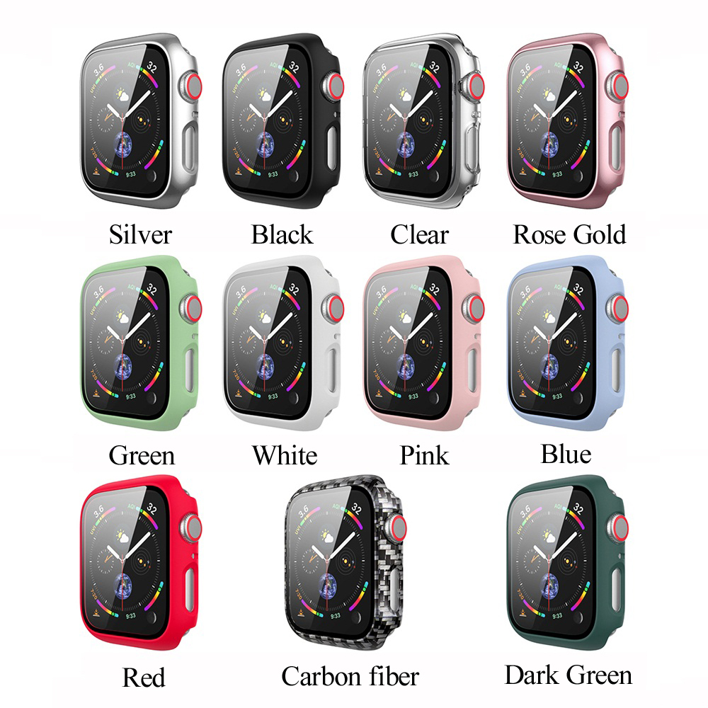 CHINK Full Cover Matte PC Case with Tempered Glass Screen Protector for Apple Watch Series 6 5 4 Watch 40mm 44mm