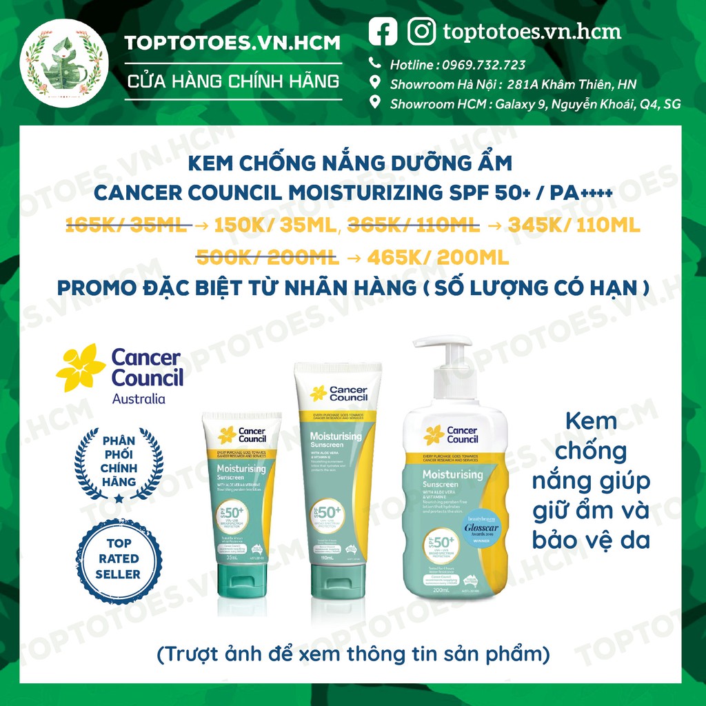 Kem chống nắng Dưỡng ẩm Cancer Council Moisturizing SPF 50+/ PA ++++