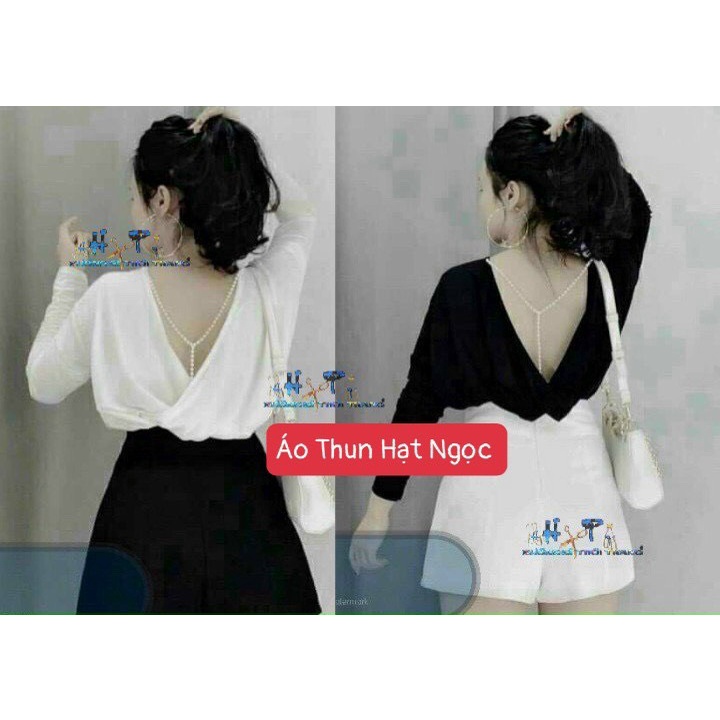 Áo thun tay dài kiểu phối dây ngọc lưng lạ