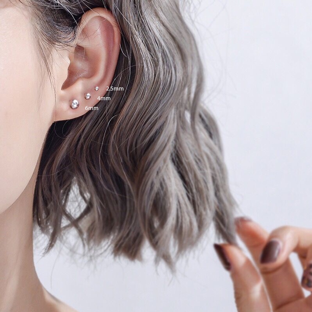 Khuyên tai nụ bi bạc ta nam nữ đều đeo được, bông tai Unisex chất liệu bạc thật nguyên chất
