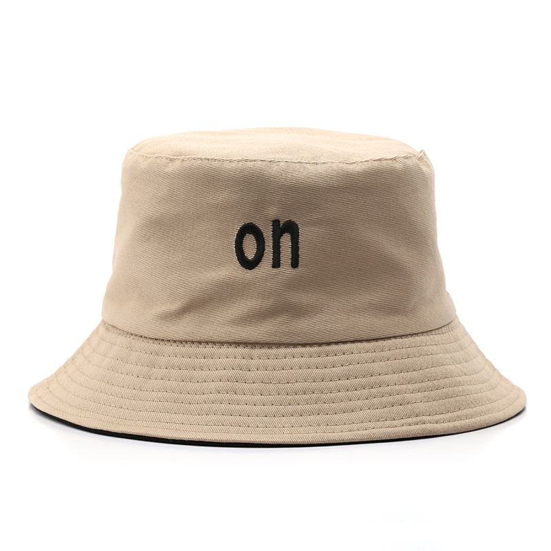 Mũ Bucket LINJW thêu chữ thiết kế hai mặt thời trang unisex