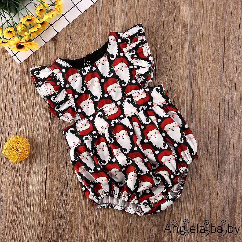 ⓗღ✯Christmas Infant Baby Girl Ruffle Santa Print Romper Bodysuit Overall Clothes