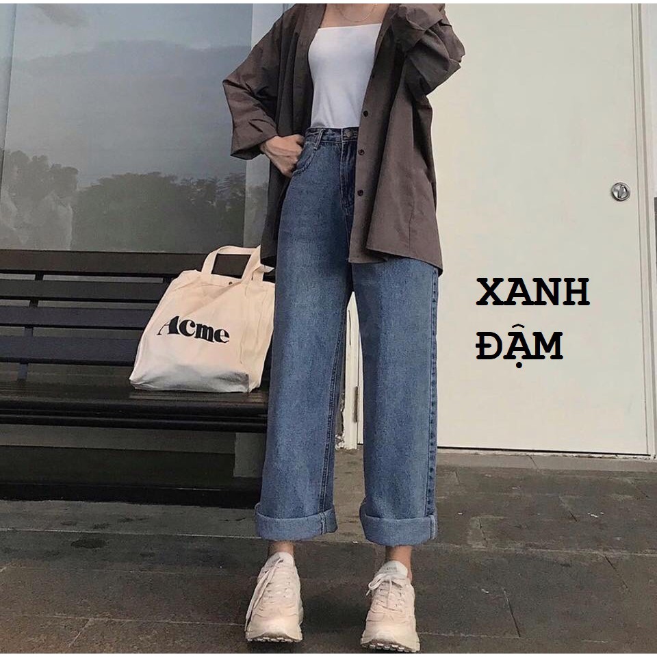 Quần Jean Ống Rộng SIMPLE JEAN Ulzzang Unisex (Gài nút 2 bên lưng) 1hitshop