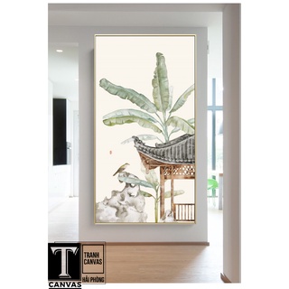 (Giá Xưởng) Tranh canvas treo tường phòng khách, tranh hiện đại nghệ thuật Lá cây xanh L11-14 (Tranh tràn viền)