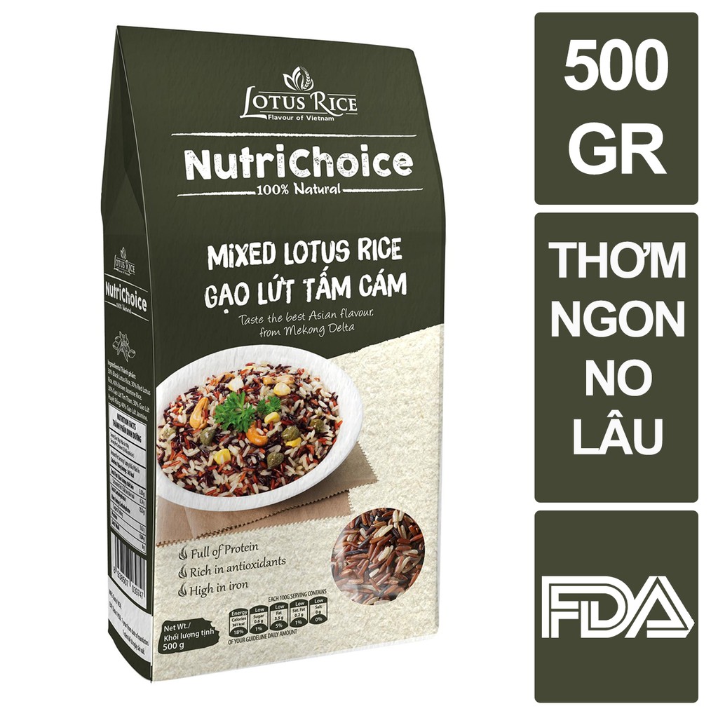 Gạo lứt 3 màu Nutrichoice Tấm Cám 500gr - Gói nhỏ tiện lợi - Thơm ngon dẻo ngọt