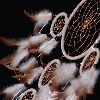 Yaleღ Five Rings Brown Feathers Dream Catcher Wall Hanging Home Car Decor Craft