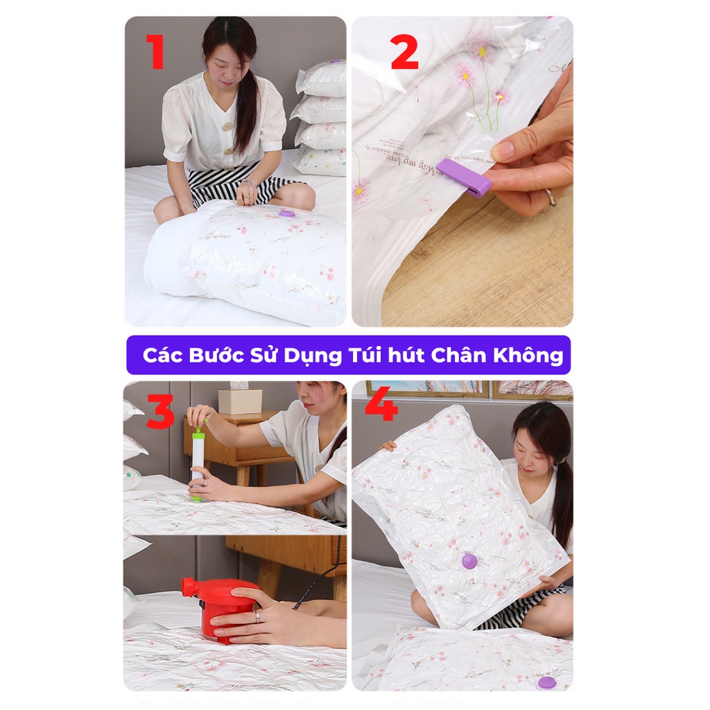 Máy hút chân không quần áo, túi hút chân không quần áo công xuất cực mạnh hút gọn quần áo chăn màn chống ẩm mốc