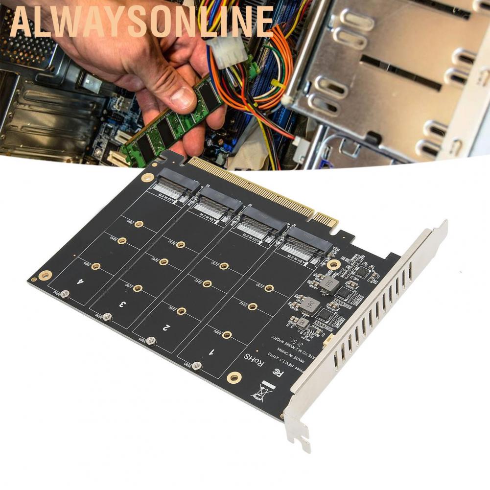 Alwaysonline M.2 PCIE Adapter NVMe to PCIe 4.0 X16 Protocol 4 Bay SSD Transfer Expansion Card RAID Split