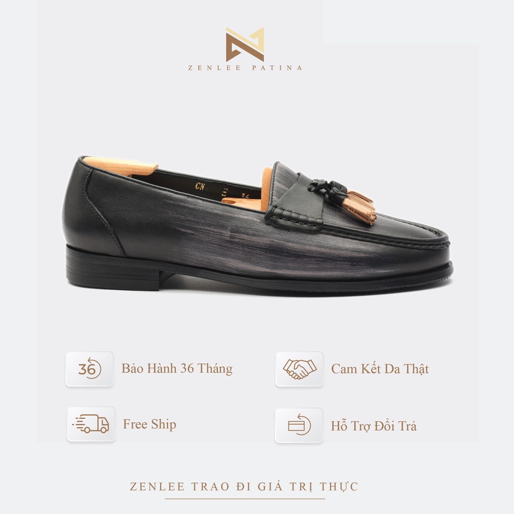 Giày lười da nam thủ công Patina ZENLEE LPC01 kiểu dáng Tassel Loafer da bê thật bảo hành trọn đời