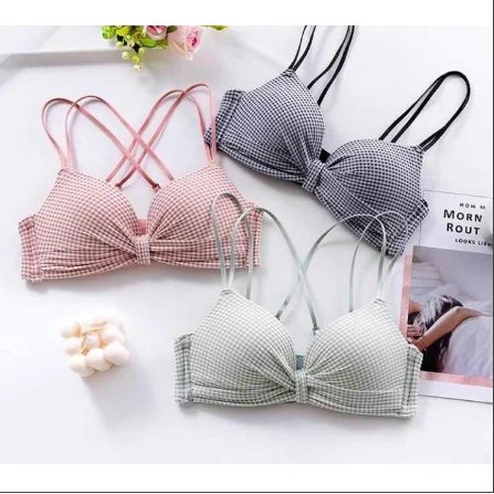 HOT Áo Lót Nhún Nơ Họa Tiết Kẻ caro Siêu Nâng Ngực