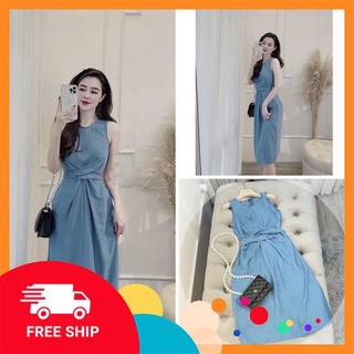 Váy Xanh Xoắn Eo Buộc Dây Siêu Mát