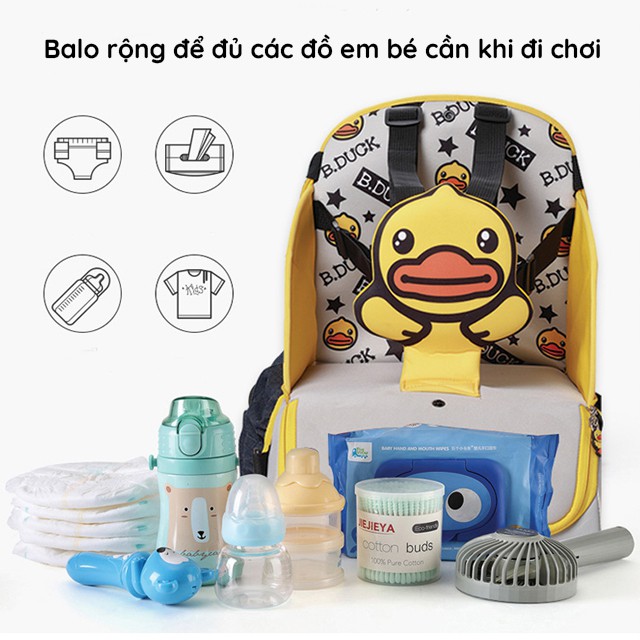 [RẺ NHẤT SHOPEE] Balo bỉm sữa đa năng kiêm ghế ngồi ăn dặm cho mẹ và bé, túi xách bỉm sữa