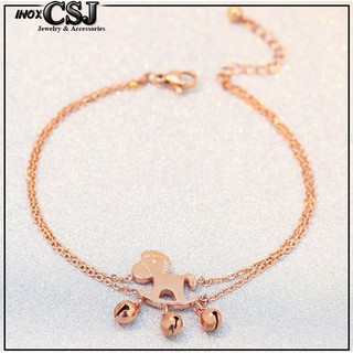 [CSJ]LẮC TAY NỮ TITAN CON NGỰA 3 CHUÔNG MÀU VÀNG HỒNG