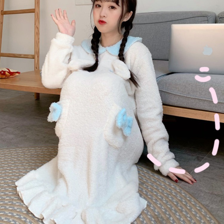 Đầm ngủ vải lông cừu san hô phong cách nhân vật hoạt hình Cinnamoroll thời trang thu đông Hàn Quốc dễ thương cho nữ