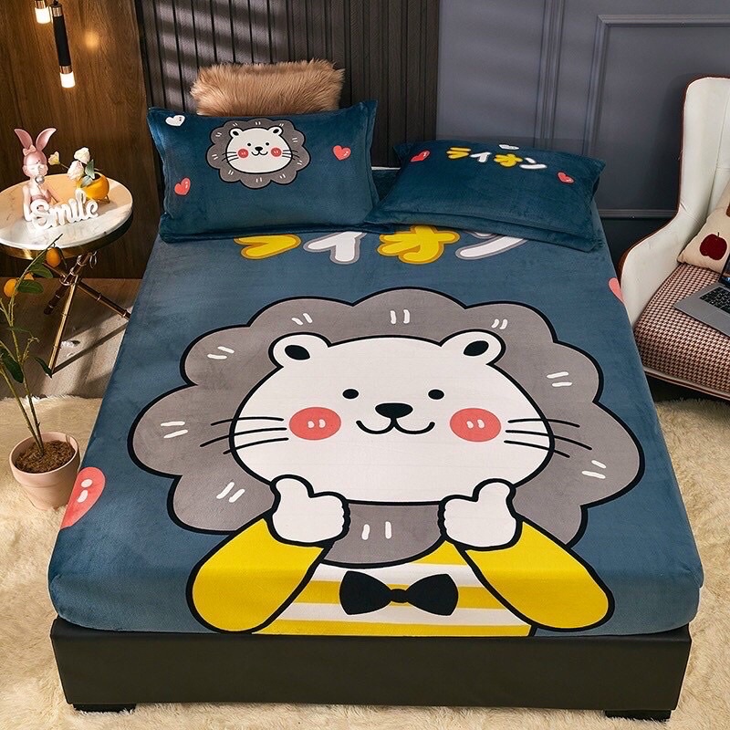 SÉT GA GỐI NỈ SỮA HÌNH NGỘ NGHĨNH ĐÁNG YÊU (1 ga và 2 vỏ gối)