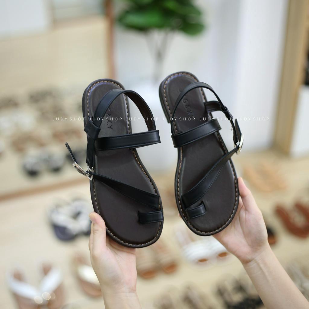 Giày sandal nữ đế bệt - Giày Sandal JJG Dây Xỏ Ngón Đế Trệt Da Mềm QCCC