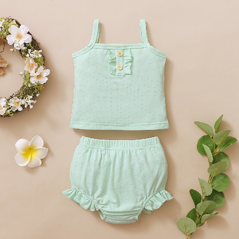 Bộ đồ 2 mảnh MIKRDOO gồm áo dây và quần short cotton màu trơn cho bé gái sơ sinh