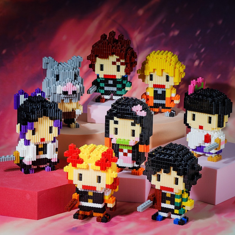 Đồ chơi lắp ráp BP MART mô hình nhân vật hoạt hình Demon Slayer Kamado Tanjirou Nezuko Inosuke Mini tự lắp thủ công DIY