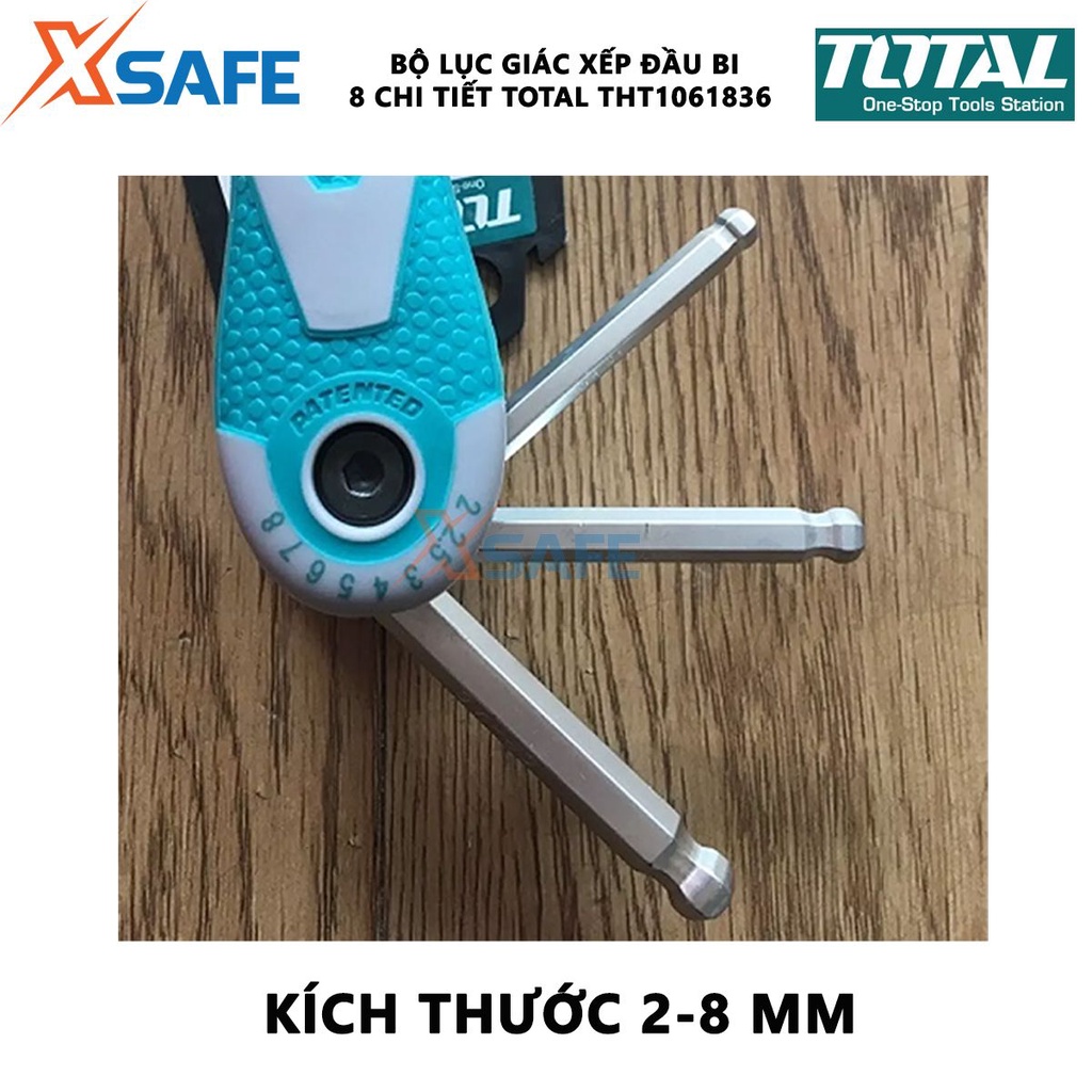 Bộ khóa lục giác xếp 8 chi tiết TOTAL THT1061836 Bộ 8 chìa lục giác bi Kích thước 2 - 8mm Thép CR-V tháo lắp