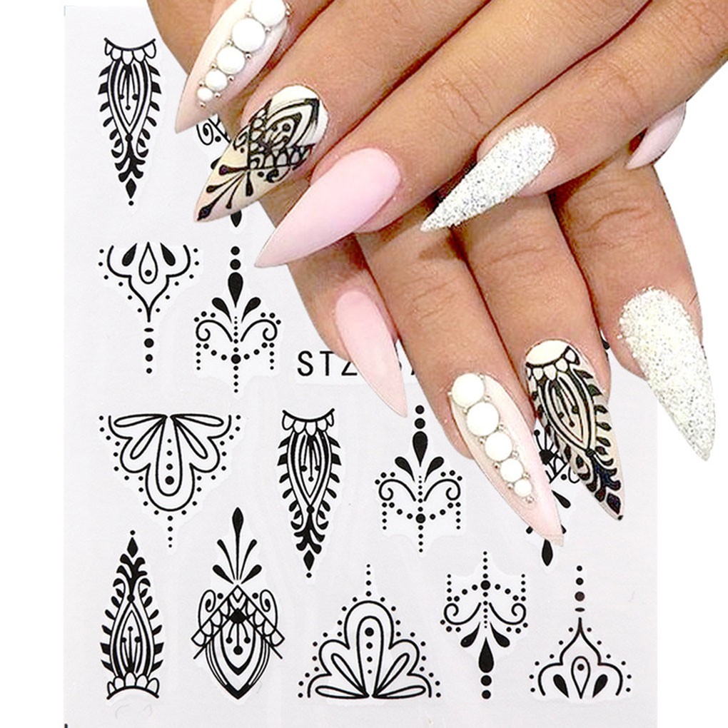 [Hàng mới về] Set 8 tờ nhãn dán hoa văn trang trí móng tay