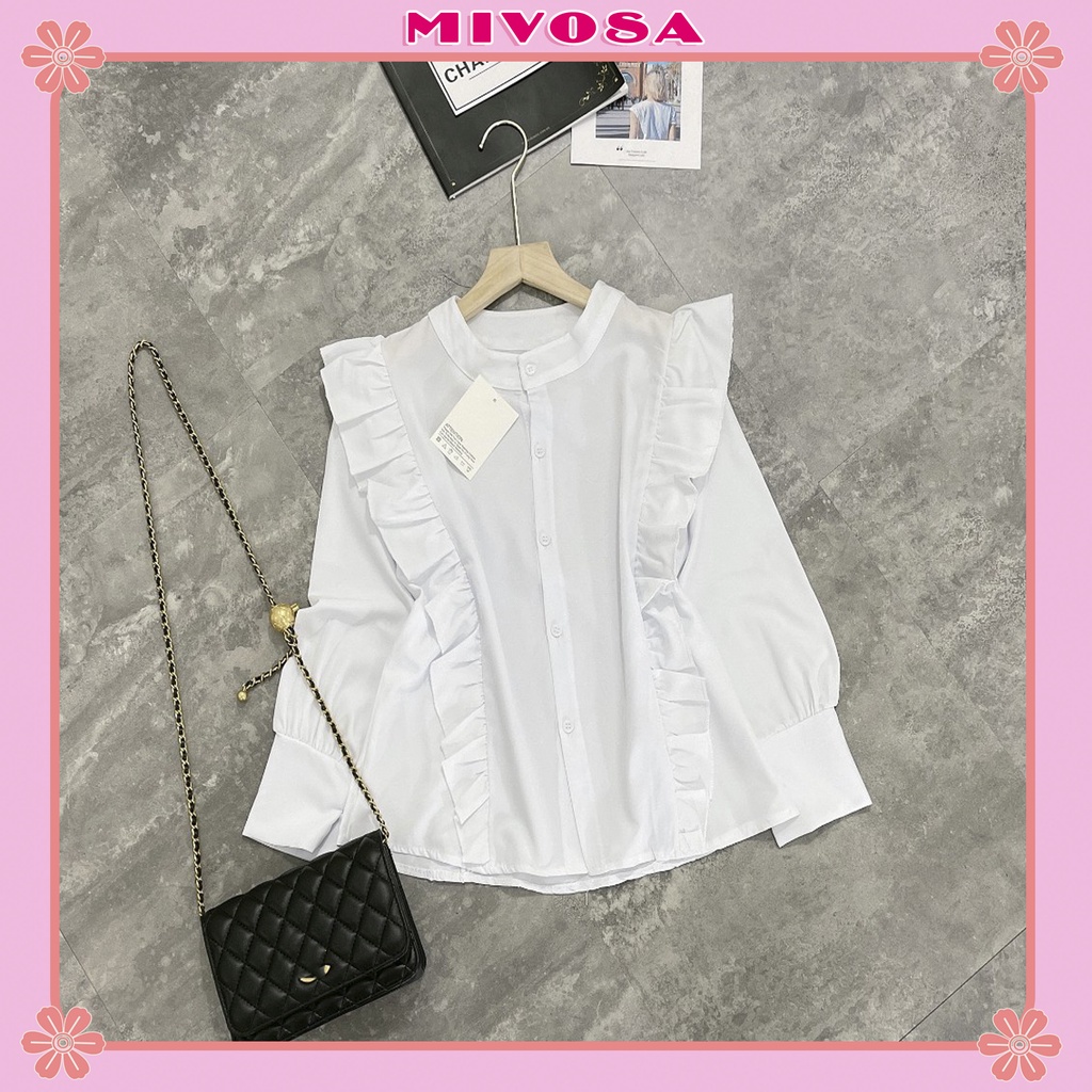 Áo sơ mi nữ bánh bèo cổ tàu áo sơ mi trắng học sinh MIVOSA SM003 | BigBuy360 - bigbuy360.vn