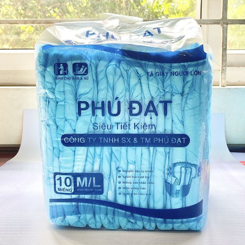 Tã bỉm dán người lớn 40 miếng Phú Đạt có vách chống tràn 2 bên size M /L từ 40_80kg dùng siêu tiết kiệm