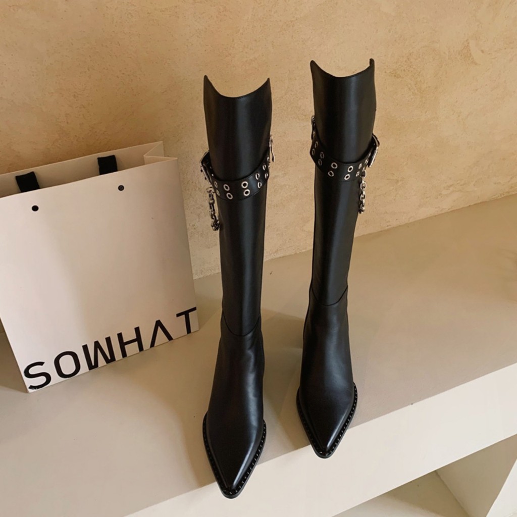 Boot da cao cấp đinh tán mũi nhọn phong cách hiệp sĩ sang trọng quý phái. Hàng quảng châu GCC517