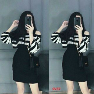 Set váy sọc trắng đen
