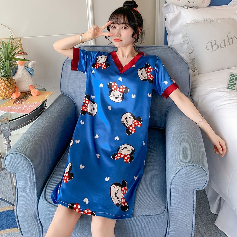 Bộ đồ ngủ ngắn tay bằng lụa mát thiết kế quyến rũ phong cách hàn quốc | BigBuy360 - bigbuy360.vn