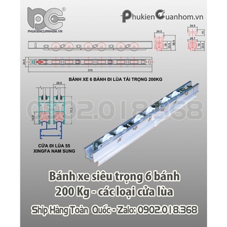 Bánh xe 6 bánh chịu tải 200kg cho cửa đi lùa
