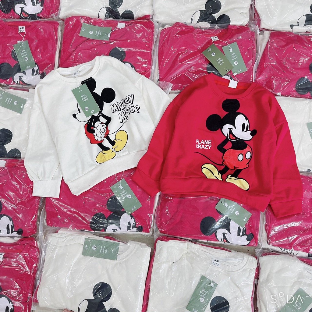 BG293 - SET 2 ÁO NỈ DA CÁ HỒNG TRẮNG IN MICKY CHO BÉ TRAI