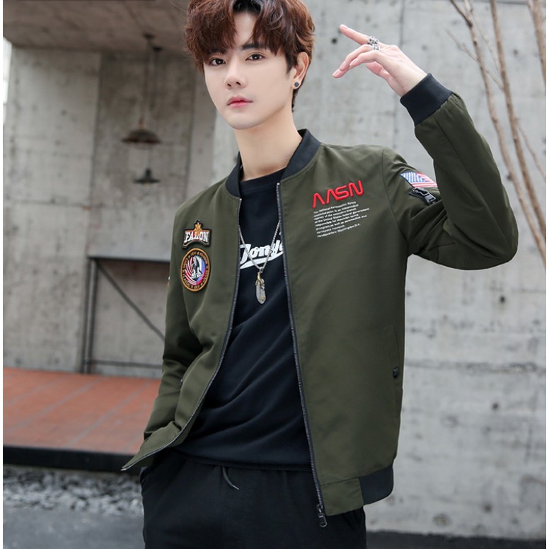 Ao khoác nam thêu logo ngực và tay, túi khóa phối tay hàng đẹp bao chất